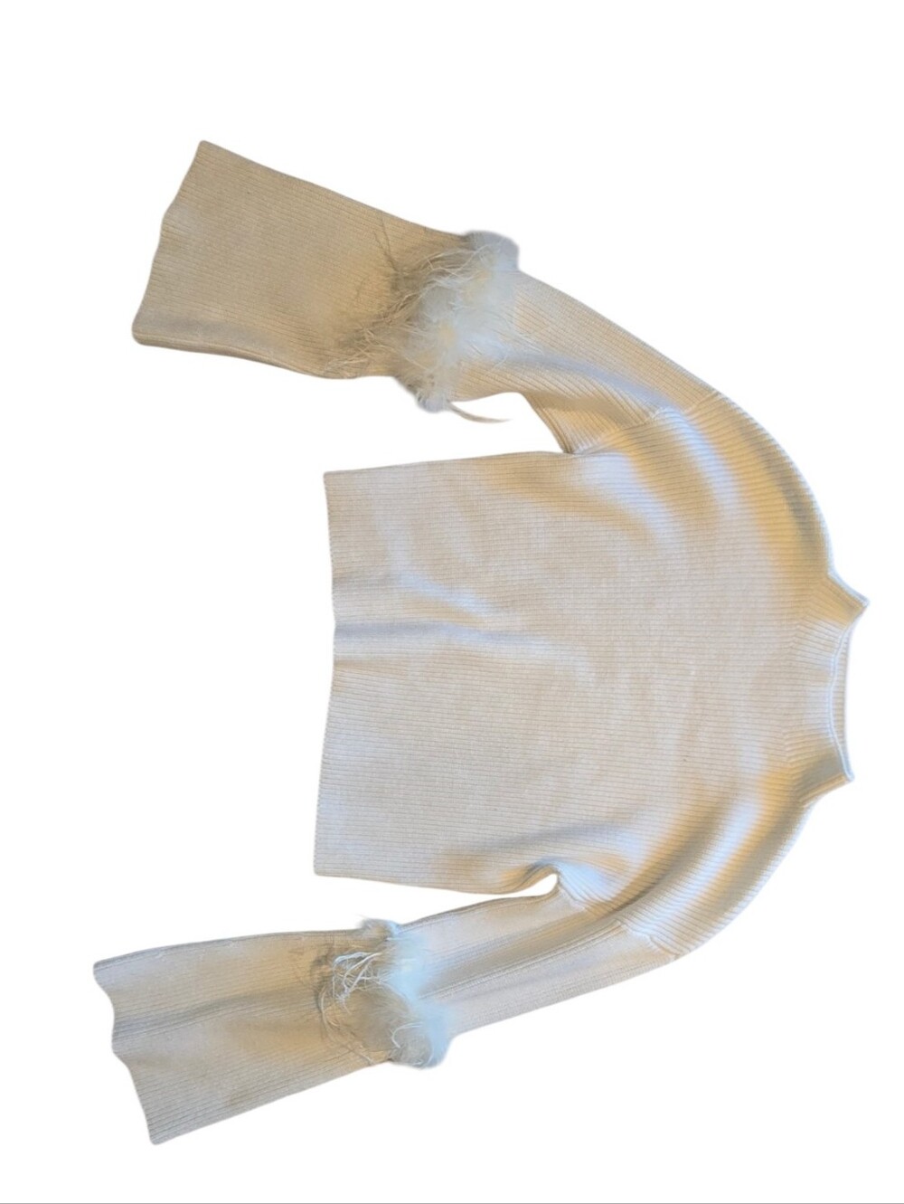 The Noli Shop Bella Feather Trim Sweater Pearl White Size Medium - Picture 6 of 10